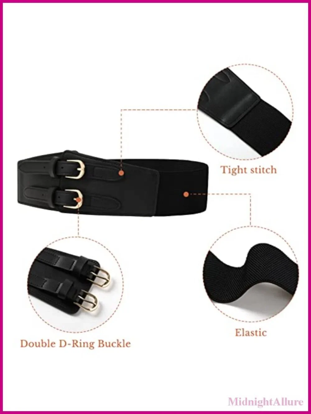 Wide Elastic Corset Belt Faux Leather Double Buckle Waist Cincher for Dresses